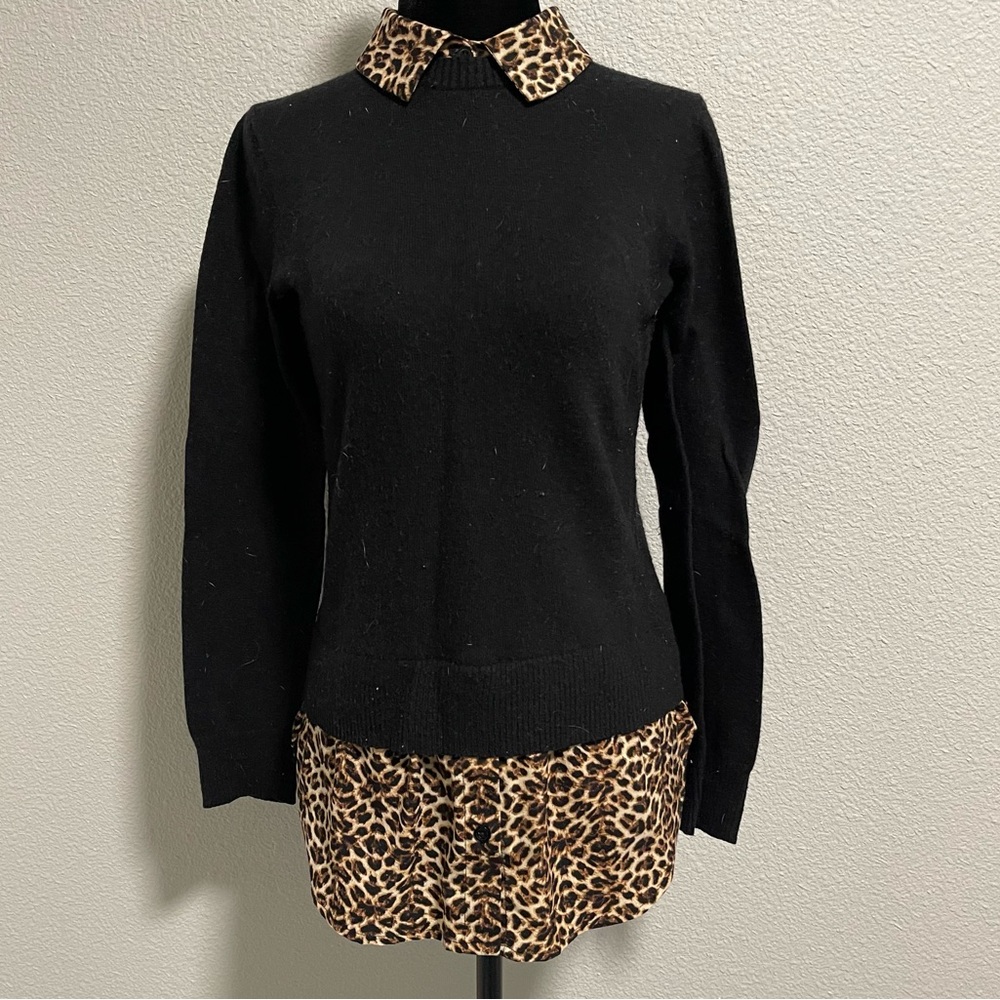 TopShop | Black Sweater with Leopard Shirt Style